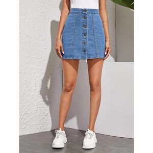 Button Through A Line light wash Denim Skirt jean skirt